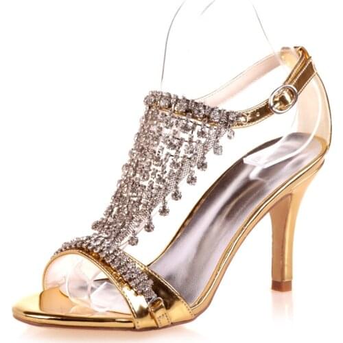 High Heels Crystals Wedding Sandals Shoes Women Open Toe Ankle Buckle Strap Heeled Formal Party Summer Ladies Sandals