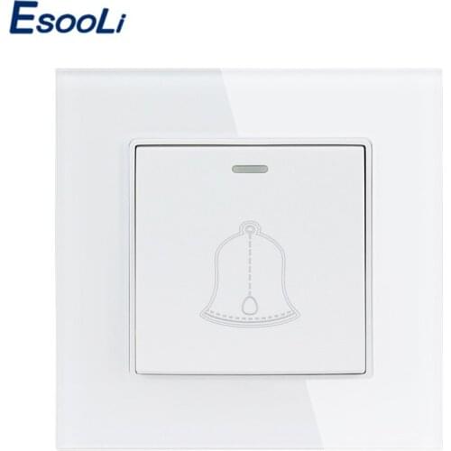 Esooli 1 Gang Doorbell Switch Luxury Crystal Tempered Glass Panel Push Button Wall Switch Interruptor 16A