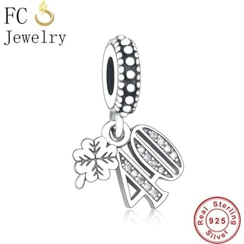 FC Jewelry Fit Original Brand Charm Bracelet 100% 925 Silver Clover Number 40 Year Love Pendant Bead For Making Berloque 2020