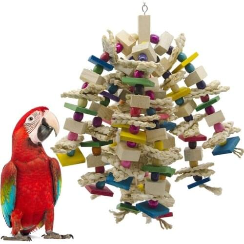 Parrot Bird Toy Natural Wooden Big Bird Chew Toy African Grey Parrot Bites a Large String of Parrots Reliable Large Size Toy