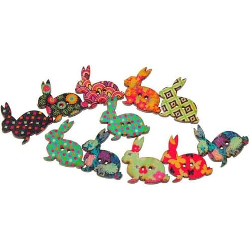 50pcs Rabbit Shape 2 Holes Wooden Buttons Wooden Bottons Sewing Craft Painting Buttons For Child
