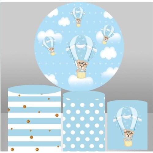 Blue baby Teddy Bear Round Background Circle Photo Backdrop Baby Shower Birthday Party Decor Table Cylinder Cover photocall 730