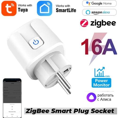 Tuya Zigbee Smart Socket EU Plug 16A Adapter, Smart Home wireless remote control app power monitor outlet for Google Home Alexa