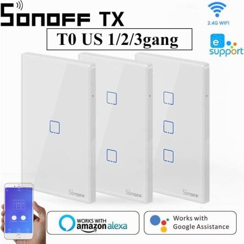 Sonoff T0US 1/2/3 gang TX Wall Light Switches 120 Type Remote Controlled Wifi Switch With Border Works With Alexa Google Home