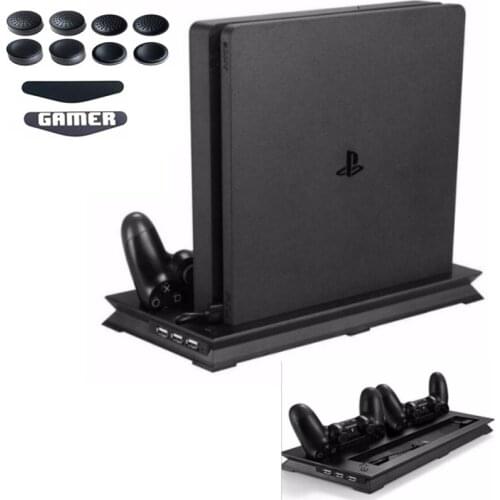 PS4 Slim Vertical Stand Cooling Fan Cooler & Dual USB Charger Charging Dock 3 Extra HUB for Playstation 4 PS4 Slim Untral Slim
