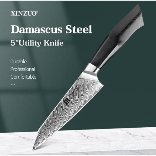 XINZUO 5''Inches Utility Knife 67 Layers Janpansen Damascus Steel Stainless Steel Multi-Functional Cutter Craft Wrapping Tools