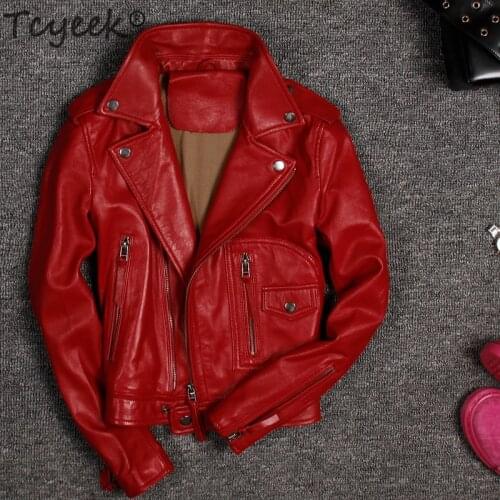 Tcyeek Winter Genuine Leather Jacket Women Real Sheepskin Coat Female Biker Montone Jackets Vintage Korean Clothes Hiver 1727