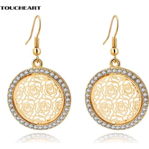 TOUCHEART Crystal Flower Statement Piercing Earrings With Stones For Women Gold color Round Earrings Fashion Jewelry SER150068