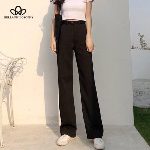 Bella philosophy autumn women solid wide leg pants office lady elegant loose trousers female highwaist straight pants