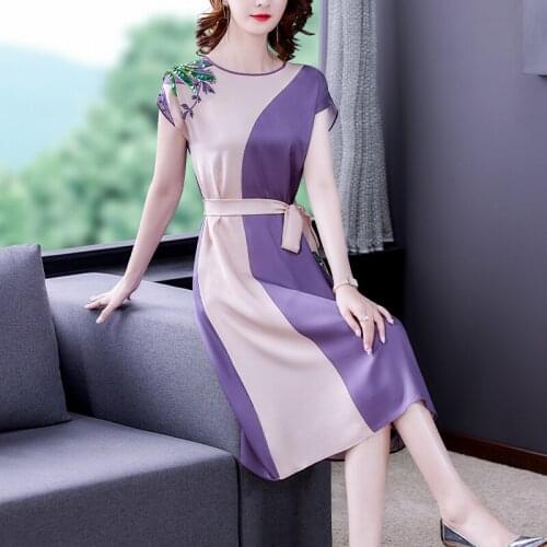 Summer Elegant 3XL Plus Size Mulberry Silk Beach Dress 2021 Vintage Casual Floral Satin Midi Dress Women Bodycon Party Vestidos