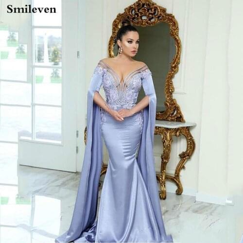 Smileven Sexy Mermaid Evening Dress Long Sleeve Turkey Robe de Soiree Lace Prom Gowns Muslim Evening Party Gowns