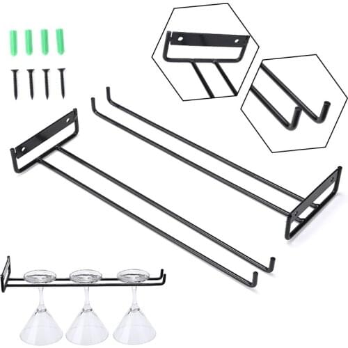 2pcs Iron Wine Glass Hanger Holder Wine Glass Bottle Hanging Storage Shelf Rack Wall Mounted W/Screws For Kitchen Bar