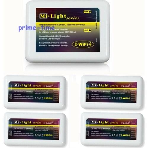 4pcs 2.4G RF Wireless DC12-24V 12A Mi.light Brightness Adjustable Dimmer Controller +1xWiFi Hub For Single Color Strip