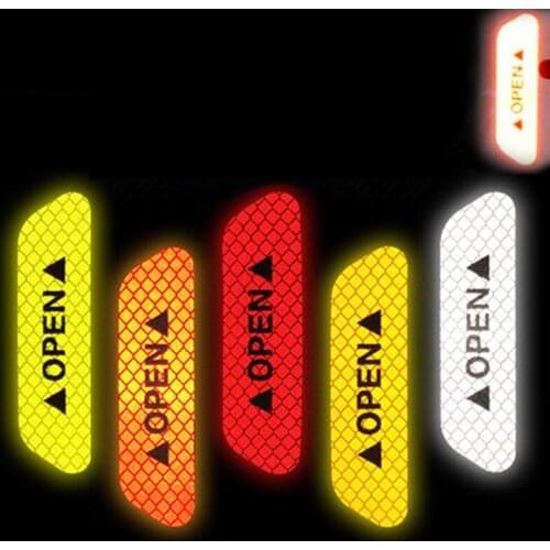 4pcs Car Door Stickers Car Reflective Tape Warning Mark Reflective OPEN Notice Bicycle Diy Stickers For Car Exterior Accessories