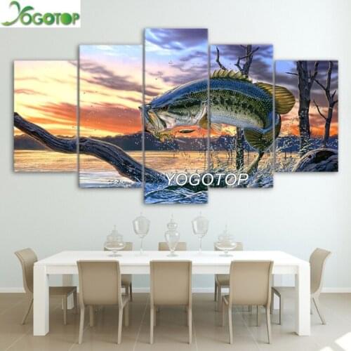 Diy Diamond Painting Jumping Bass Fishing 5D Full Square/Round Drill Mosaic Diamond Embroidery Home decor 5 Pieces ML1249