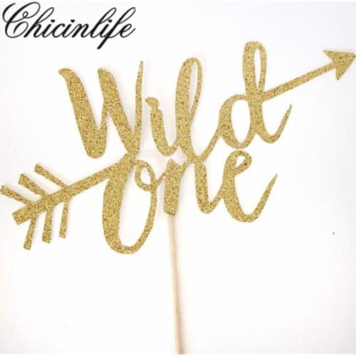 Chicinlife gold Glitter Wild One First Happy Birthday boy/girl Cake Cupcake Toppers Kids Party baby shower Decorations Supplies