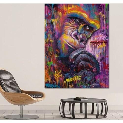 Color Graffiti Gorilla Waterproof Canvas Painting Animal Print Porch Decoration Poster Dropshipping Wall Picture for Living Room