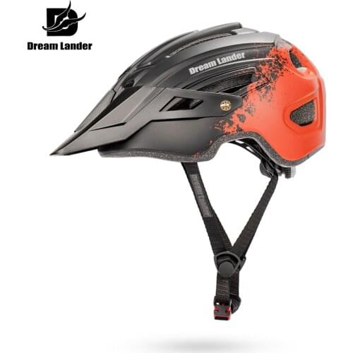 Dream Lander Bicycle Helmet The Dirt Pilot MTB Road Dirt Bike Orange Helmet With Visor And Rear Light