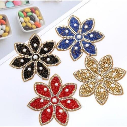 Crystal Rhinestone Flower Patches DIY Motif Iron on Patches Applique For Heat Transfer Clothing Shoe Bag