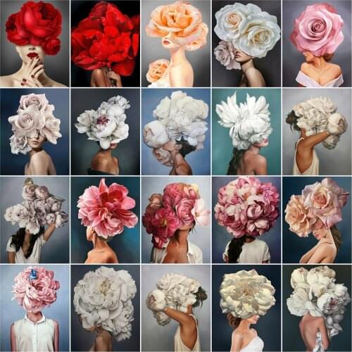 AZQSD Painting By Numbers Flower Girl Hand Painted Unique Gift Picture By Number Diy Frame Abstract Portrait Kits Home Decor