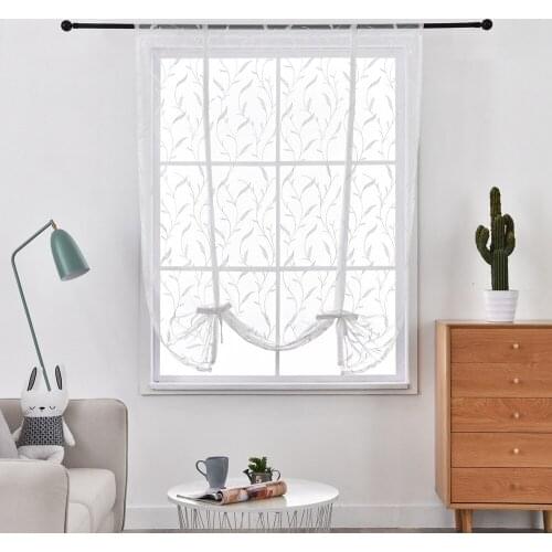 Kitchen Short Curtains Inaba Pattern Roman Blinds White Embroidered Sheer Panel Tulle Window Treatment Door Curtain 1PC