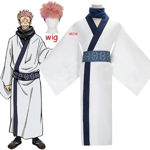 Anime Jujutsu Kaisen Ryomen Sukuna Cosplay Costume Adult Men Women Outfits Kimono Hanfu Blue Corset Halloween Costume Wig