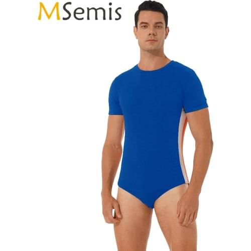 Swimwear Mens Summer Breathable Round Neck Short Sleeves Basketball Costume Press Buttons at Crotch Casual Jumpsuit Bodysuit