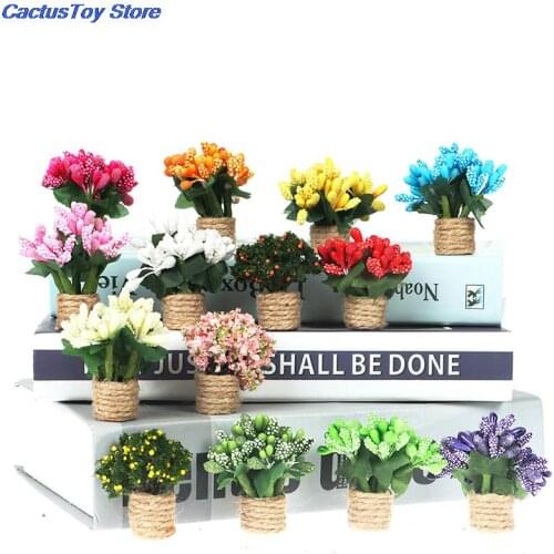 Mini Flower Potted For Green Plant In Pot Simulation Potted plants 1:12 Dollhouse Miniature Doll House Furniture Home Decoration