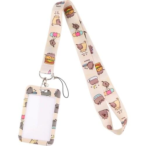 DB655 Cute Cat Fashion Lanyard ID Badge Holder Bus Pass Case Cover Slip Bank Credit Card Holder Strap Card Holder