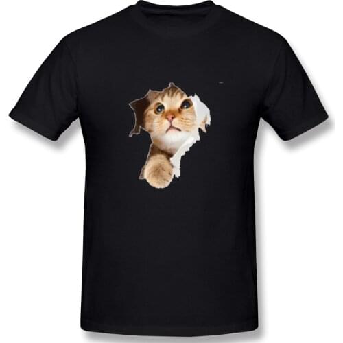 Humor Mens Basic Short Sleeve T-Shirt Tearing The Cat In The Hole Split Tops Tees EUR Size