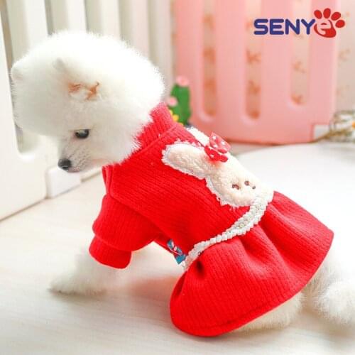 Pet Clothes Autumn And Winter Soft Skin-friendly Bowknot Pearl White Rabbit Princess Red Dress For Cats And Dogs