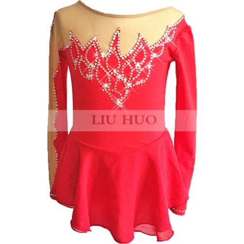 Figure Skating Dress Womens Girls' Ice Skating Dress Red Spandex Rhinestone High Elasticity Performance Skating Wear Handmade