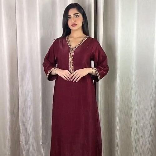 Ramadan Eid Diamond Beading Abaya Maxi Dress Womens Islamic Long Embroidery Muslim Robes Arabic Turkey Clothes F2791 DHL