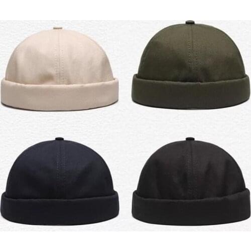 Retro Boundless Melon Hat Mens Hip-hop Hat Dad Beanie Hat Cotton Adjustable Solid Color Literary Landlord Sailor Hat Women