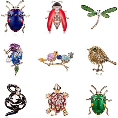 Rinhoo Elegant Insect Brooch for Women Men Enamel Rhinestone Ladybug Turtle Dragonfly Bird Animal Pins Brooches Collar Jewelry