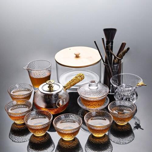 Luxury Chinese Glass Tea Cup Set Modern Office Kung Fu Gift Tea Cup Set of 6 Glass Living Room Juego De Te Home Storage DG50TS