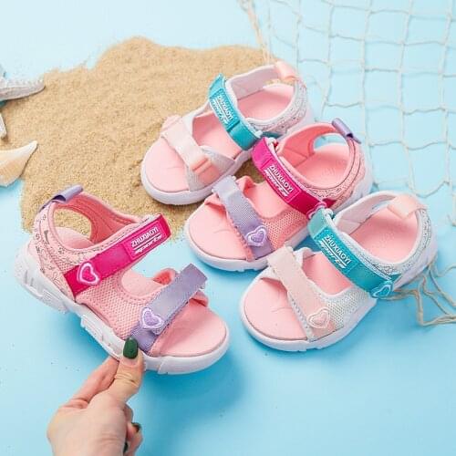 2021 Baby Girls Sandals Pink Princess Sandals Breathable Mesh Childrens Shoes Light Soft Kids Sandals Flat Sandal Girls Shoes