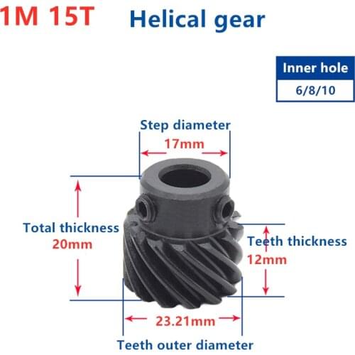 Custom helical teeth 1Mod 15 teeth T spiral gear staggered 45 degree helical gear steel gear for cnc rack gear cnc pinion