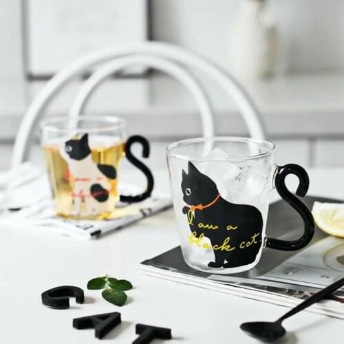 250ML Cute Cat Heat-resistant Glass Coffee Mug Drinking Water Milk Tea Beverage Cup Cartoon Juice Cups Gift Home Office Supplier