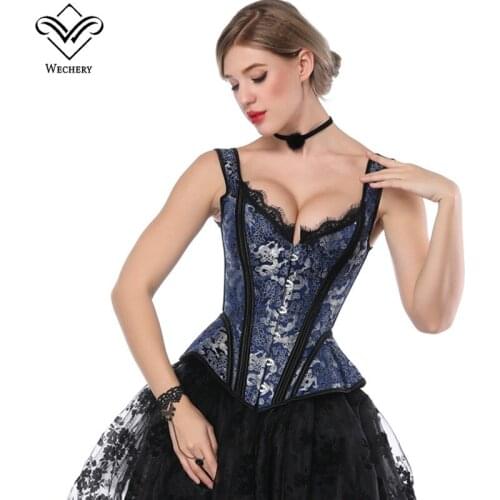 Wechery Victorian Vintage Corsets Slimming Waist Trainer Plus Size Womens Steampunk Floral Corselet Corset Bustier Lace Tops