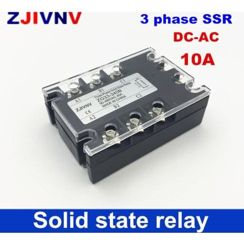 High quality three phase solid state relay 3-32vdc control 90~480vac, 10A 3 phase SSR 12V relay (3 D4810A)