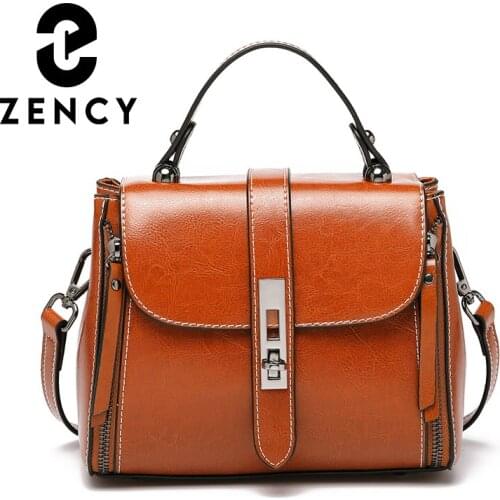Zency 2021 New Genuine Leather Female Crossbody Bag Retro High Quality Cover Women Shoulder Solid Fashion Large Top-Handle Bags