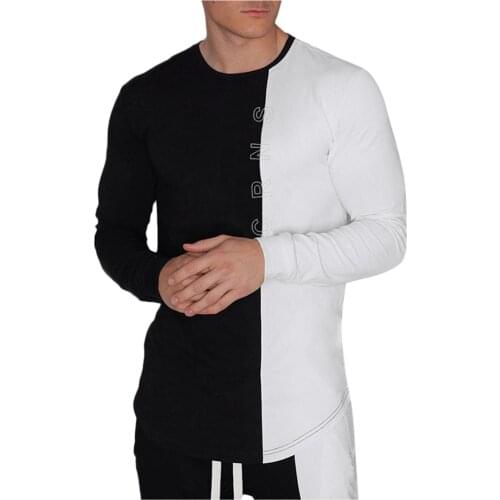 Men Shirt Long Sleeve Tshirt Patchwork Elasticity Bodybuilding Workout Jogger GYM Underwear Autumn Mens T Shirts