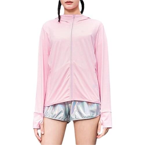 2021 Sports Female Coat Solid Color Long Sleeve Hooded Tops Jacket with Zipper Pockets for Summer Fall, M/L/XL/XXL