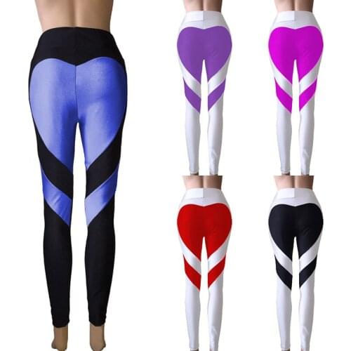 Women Fitness Leggings Sexy Slim Patchwork Heart-Shaped Print Middle Waist Elastic Ankle Length Leggings Female Sports Pants