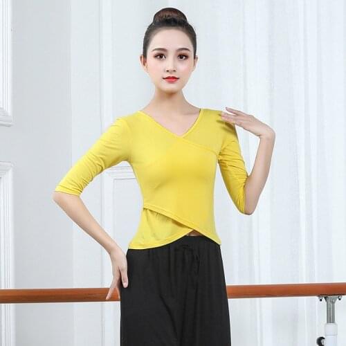 New Latin Dance Tops Women Costume V Collar Short Sleeves Latin Practice Wear For Adult Female Latin Dance Short/long Tops Women