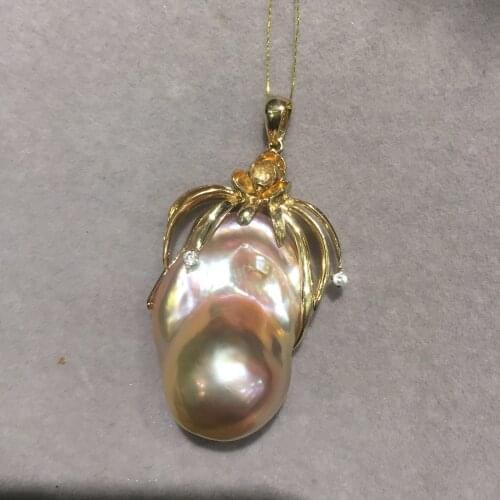 Gemstone baroque natural fresh water pearl pendant 14K yellow gold big pearl fine women jewelry free shipping only 1 pcs