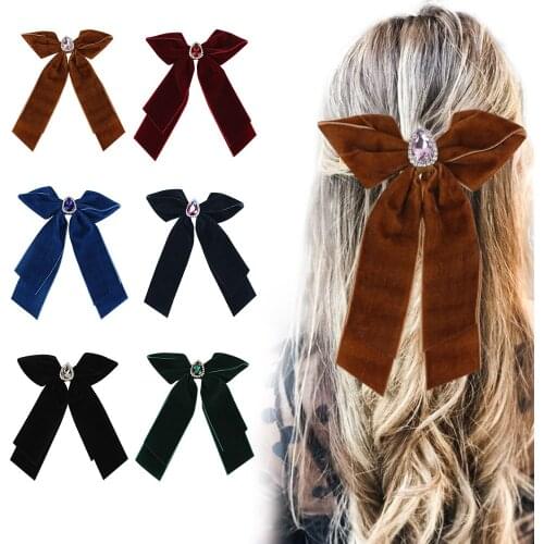 2021 Women Girls Velvet Bow Hair Clips Barrettes Colorful Rhinestone Ribbon Bowknot Hairpins For Ladies Hair Accessories