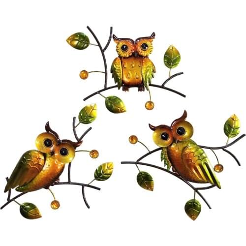 3x Metal Owl Wall Decor Wall Art Hanging Iron Owl Sculpture Animal Decorations Unique Room Decor for Home Bedroom Garden Patio