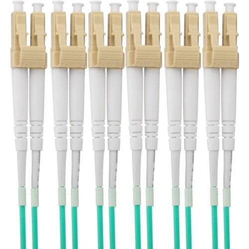 30 Meters Female MPO/MTP-LC OM4 12 Strands 12 Core LC Multi-mode Fiber Optical Cable for QSFP+SR Module Type-B AQUA 50/125um